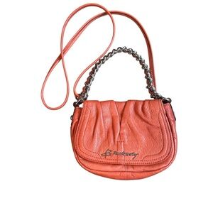 B Makowsky Leather Mini Crossbody Hand Bag Chain Strap Pumpkin/ Burnt Orange G14